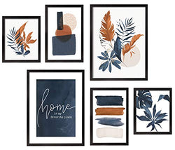 ArtbyHannah 6 Pieces Framed Botanical Wall Art Sets with Tropical Plants for Gallery Wall Decor or Living Room Decoration, Multi Size,Made of Solid Wood