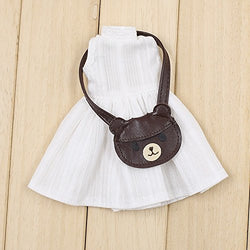 Fortune Days Original Doll Fashion Clothes, Snow White Sleeves Dress with Lace Design + Cute Bear Haversack, for 1/6 12inch Blythe Doll or ICY Doll and Other Same Size Doll Dress Up Accessories