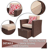 Super Patio 7 Pieces Patio Furniture Set, Outdoor Sectional Rattan Sofa Set, All Weather Wicker Conversation Couch Set with Beige Seat and Back Cushions, Red Throw Pillows, Espresso Brown