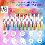 32 Colors Tie Dye Kit for Kids, Adults, Non-Toxic One Step Fabric Dye Shirt Dye Tie-dye Kits for Fabric Textile Art, Perfect for Girls Boys Family Friends Party Groups DIY Projects, Just Add Water!