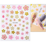 Flower 3D Nail Art Stickers Decals Golden Geometric Lines Surround Nail Decals Pink Cherry Blossom Peach Design Self-Adhesive Nail Sticker Spring Summer Nail Stickers for Nail Art Nail Accessories