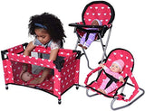 New York Doll Collection Dolls Mega Play set with Dolls High Chair, 3-1 Doll Bouncer and Pack N Play Pink for 18-inch Dolls