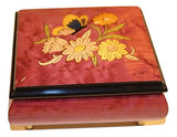 Wine Italian inlaid musical jewelry box with original butterfly design and customizable tune