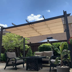 PURPLE LEAF 10'x10' Outdoor Retractable Pergola with Sun Shade Canopy Patio Metal Shelter for Porch Beach Pavilion Grill Gazebo Modern Backyard Grape Trellis Pergola, Beige