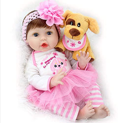 Aori Reborn Baby Doll Realistic Baby Dolls Girl 22 Inch Newborn Lifelike Dolls in Soft Vinly and Weightd Body with Little Puppy Gift Set