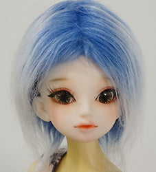 6-7 "16cm 7-8" (18-19CM) BJD Doll Fur and Feather Blue White Hair Wig For 1/6 1/4 YOSD LUTS-KID MSD DOC LATI-BLUE