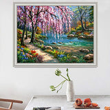 5D DIY Diamond Painting by Numbers Kits for Adult Kids, Full Drill Diamond Painting Dotz Dream Riverside Landscape Wall Decor Painting Stickers Arts Craft for Home