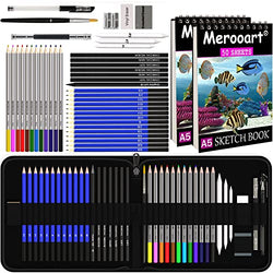 43 Sketch Pencil Set with Two 50 Page Sketch Books, Sketch Pen Set in Black Zipper Case - Professional Watercolor Pencils for Adults/Kids, Professionals/Beginners, Durable Art Pencils for Coloring