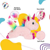 Little Jupiter Pet Plush Bag Purse Set with 18pc Removable Patch Set & Pink & Rainbow Details - Unicorn Stuffed Animals for Girls - Cute Plushie - Cute Toy Plushies - Girls Toys - Age 4 - 5 - 6 - 7