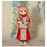 HGFDSA BJD Doll Clothes Lovely Red Retro Slim Chinese Style Short Sleeve Accordion Skirt for 1/6 BJD Doll Clothes Accessories