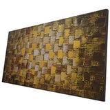 Large Abstract Dark Gold add Silver Wall Art Hand Painted Textured Squares Oil Painting on Canvas Framed Ready to Hang 60x30inch