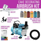 Professional Master Airbrush Cake Decorating Airbrushing System Kit with a 6 Color Chefmaster Food Coloring Set - G22 Gravity Feed Airbrush and Air Compressor - Decorate Cakes, Cupcakes and Cookies