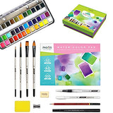 Pagos Watercolor Paint Set - Artist Quality 36 Pans Water Color Paint Kit | Watercolored Art Set with Brushes, Refillable BrushPen, 12 Sheets Paper Pad, Sketching Pencil | Full Set (Complete Set)