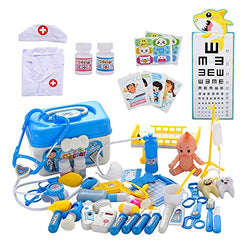 Towwi Medical Kit for Kids - 52 Pieces Doctor Pretend Play Equipment, Dentist Kit for Kids, Doctor Play Set with Case Blue