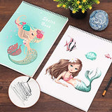 Sketch Book, 100 Pages (50 Sheets), Spiral Bound Artist Sketch Pad, Durable Acid Free Drawing Paper for Drawing, Painting, Sketching or Doodling, Mermaid Cover for Girls