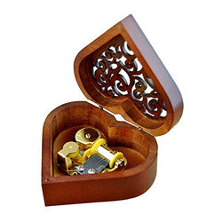 WESTONETEK Heart Shape Vintage Wood Carved Mechanism Musical Box Wind Up Music Box Gift For