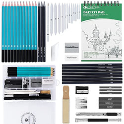 Drawing Kit Set,50PCS Art Supplies for adults teenage girls,Drawing Sketch Pencils Kit with Graphite/Charcoal Pencils,Erasers and 100 Page Sketch Pad(50PCS)