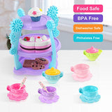 iBaseToy Kids Tea Set 35 Pieces - Pretend Play Tea Party Set Toys for Toddlers Boys Girls - Includes Full Tea Set with Pastries, Cake Stand and More, Food Safe Material and Dishwasher Safe