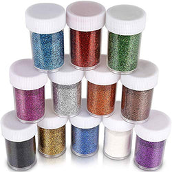 Glitter for Slime, Teenitor Extra fine Glitter Shakers in Shaker Jars, Great for Slime, Art and Crafts, Nail Art Polish, Scrapbooking, Paints, Assorted Color Kit, 15g Each, Set of 12