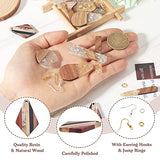 FASHEWELRY 24Pcs Gold Foil Resin Wood Earring Charms Teardrop Drop Rectangle Wooden Earring Blanks Geometry Boho Charms Wooden Earring Pieces for Jewelry Making with Earring Hooks & Jump Rings