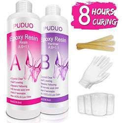 Epoxy-Resin-Crystal-Clear-Kit for Art, Jewelry, Crafts，Coating- 16 Oz | Bonus 4 pcs Graduated Cups, 3pcs Sticks, 1 Pair Rubber Gloves by Puduo