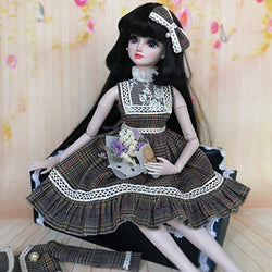 BJD Handmade Doll Autumn and Winter Plaid Skirt Suit for 1/3 BJD Girl Dolls Clothes Accessories