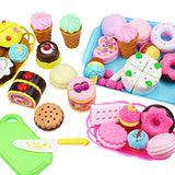 ELitao 15 PCS Pretend Play Food Set - Pretend Cutting Play Desserts Cake Ice Cream and Donuts Food Toys - Birthday Gifts Set Toy for Boys, Girls, Kids (Blue)