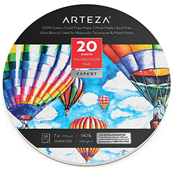 Arteza Watercolor Paper, 7-Inch Diameter, 20 Round Sheets, 140-lb Drawing Pad for Painting and Sketching, Art Supplies for Mixed Media and Watercolor Techniques