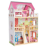 XDXDO Large Wooden Doll House (90X60cm), Furnished with Furniture and Accessories, Children's Wooden Doll House, Luxurious Princess Castle Set, Suitable for Over Three Years Old