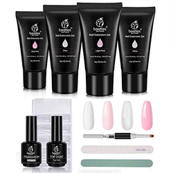 Beetles Poly Nail Extension Gel Kit Clear White Pink 1OZ PolyNail Colors for Builder Gel Nail Art Kit with Poly Brush Nail Forms Dual Forms Tyro Nail Salon All-in-One French Kit Easy DIY at Home