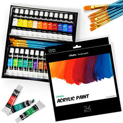 Ohuhu Complete Acrylic Paint Set - 24х Rich Pigment Colors - 6 x Art Brushes - for Painting Canvas, Clay, Ceramic & Crafts, Non-Toxic & Quick Dry - for Kids & Adults