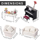 61 Pieces 1:12 Scale Dollhouse Sofa Accessories Set Dollhouse Food Miniature Dollhouse for Living Room Furniture Include Porcelain Tea Kits Mini Kitchen Food Tiny Piano for Doll Toy House Decor