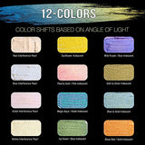 U.S. Art Supply Professional 12 Color Set of Iridescent Acrylic Paint, Large 75ml Tubes - Luminescent Special Effect Chameleon Color-Shifting Pearl Colors - Artists, Canvas Painting, Paper, Wood, Rock