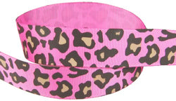 Hip Girl Boutique 5yd 7/8" Leopard Ribbon-Grosgrain -Hot Pink