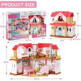 ArgoHome Dollhouse Playset, DIY Pretend Portable Caravan Camper Bus Toy Kit with Little Critters Bunny Dolls Mini Cottage House Set Camping Family Toys for Toddler 3 4 5 6 7 Year Old Girl
