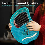 Lyre Harp 16-19 Strings Solid Mahogany Wooden Body Musical Instrument for Adult and Kids, Packing with Tuning Wrench and Carrying Bag (19-Blue)