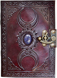 Leather Journal Handmade Third Eye Stone Celtic Triple Moon New Embossed Vintage Daily Notepad Unlined Paper 7 x 5 Inches, Sketchbook & Writing Notebook