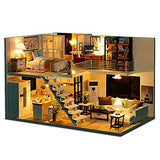 WYD DIY Loft Apartments Wooden Dollhouse Miniature Dolls House LED Lights Assembly Kit 3D Puzzle Crafts Toy Creative Children Birthday Gifts
