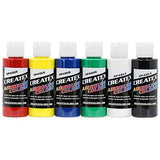 PointZero Multi-Purpose 3 Airbrush Kit w/Compressor and Createx Colors Set of 6 Paints