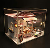 Cool Beans Boutique 1:24 Miniature DIY Dollhouse Kit Wooden European Chocolatier and Confectionery Shop with Musical Mechanism and Dust Cover + 2 Dolls (Chocolatier with Dolls)