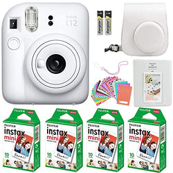 Fujifilm Instax Mini 12 Instant Camera Clay White with Fujifilm Instant Mini Film Value Pack (40 Sheets) with Accessories Including Carrying Case with Strap, Photo Album, Stickers (Clay White)