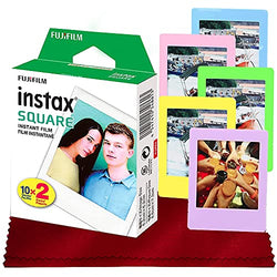 Fujifilm instax Square Instant Film (20 Exposures) Compatible with FujiFilm Instax Square SQ6, SQ10 and SQ20 Instant Cameras + 5 Color Picture Frames + FiberTique Cleaning Cloth