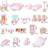 Wooden Dollhouse Furniture Doll House Furnishings with 8 Pieces Winning Doll Family Set, Dollhouse Accessories for Boys Girls Miniature Dollhouse, Family Figures Imaginative Play Toy (Pink Style)