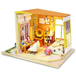 Dollhouse Miniature with Furniture, DIY Wooden Doll House Kit Simple-Style Plus Dust Cover and Music Movement, 1:24 Scale Creative Room Idea Best Gift for Children Friend Lover (Walk with You)