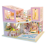 Spilay Dollhouse DIY Miniature Wooden Furniture Kit,Mini Handmade Villa Craft Model Plus with LED & Music Box,1:24 Scale Creative Doll House Toys for Teens Adult (First Love)
