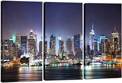 3 Panel Canvas Wall Art for Men & Women, Modern New York City Skyline Print Photograph, Hanging Decorative Painting Artwork for Kitchen, Bedroom, Office, Living Room, Home Decor Gift, 24" x 36"