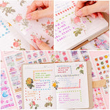 Watercolor Vintage Washi Scrapbooking Flowers Stickers Set for Journaling ( 6 Pack 36 sheets ) - Floral Aesthetic Decorative Planner Sticker for Scrapbooking, Bullet Journals ,Album , Kid DIY Arts Crafts, Junk Journal, Calendars and Notebook