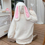 Women Cute Bunny Ear Long Sleeve Fuzzy Fluffy Rabbit Tops Sweatshirt Hoodie Jacket Coats White