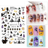 Halloween Nail Art Stickers Decals,10 Sheets 3D Self-Adhesive DIY Nail Sticker Witch Skull Witch Pumpkin Maple Leaf Cat Design Nail Art Design for Halloween Party Supply Acrylic Nail Art Supplies