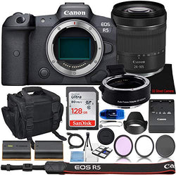 Canon EOS R5 Mirrorless Digital Camera with RF 24-105mm STM Lens Bundle + EOS R Adapter, 128GB High Speed Memory & Accessory Kit
